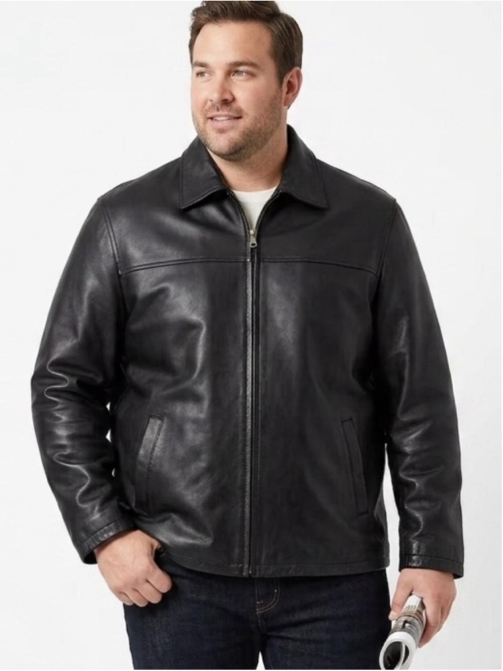 Men's Jim & Mary Lou Vintage Black Genuine Leather Zip Up Jacket - Size XL